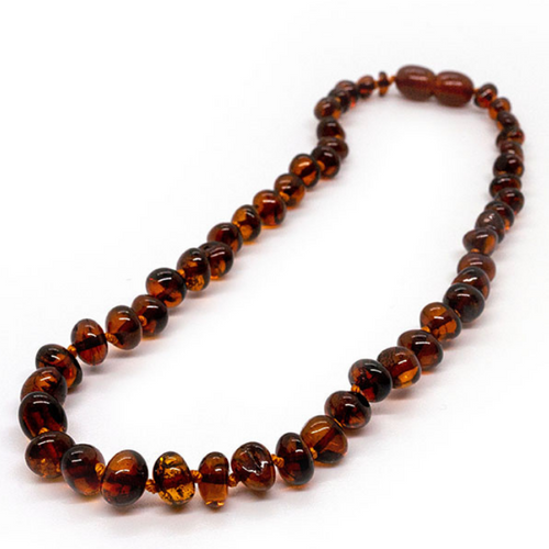 Baby Baltic Amber Necklace - Polished Cognac Baltic Amber Necklace For Baby, Infant.