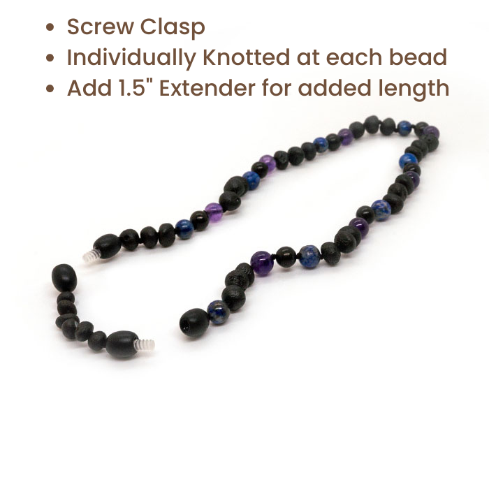 EMF Protection Shungite Baltic Necklace Raw Cherry Lapis Amethyst