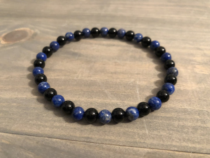 Baltic Amber Bracelet - 8.25" Blue Lapis Black Onyx Bracelet