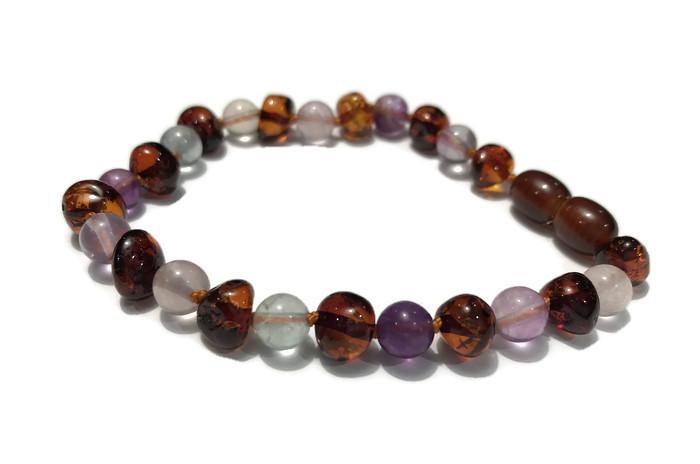 Baltic Amber Bracelet - Baltic Amber Teen Adult 6.5 To 7 Inch Bracelet Rainbow Cognac Amber Pink Rose Quartz Green Fluorite Purple Amethyst Stretch Or Knotted