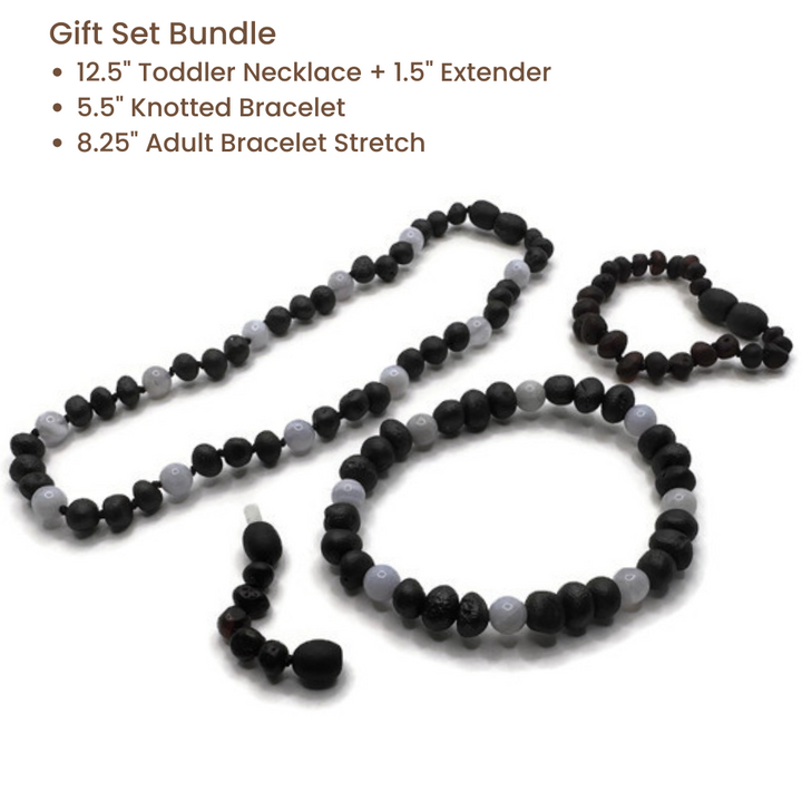 Blue Lace Agate & Baltic Amber Necklace Raw Cherry Gift Set Bundle