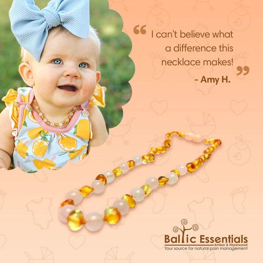 Baby Baltic Amber Necklace - Baltic Amber Teething Necklace And Rose Gemstone
