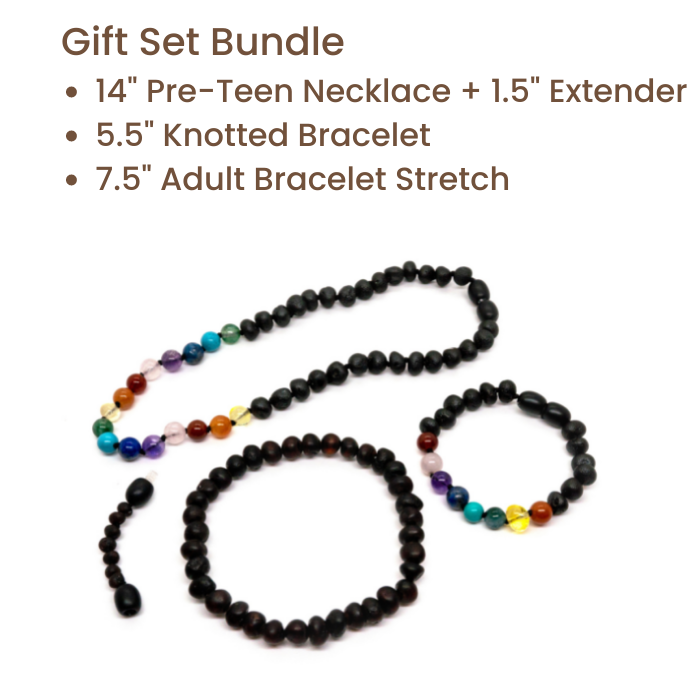 Baltic Amber Necklace - Half Baltic Amber Necklace 12.5 Rainbow Raw Pink Rose Quartz Agate Amethyst