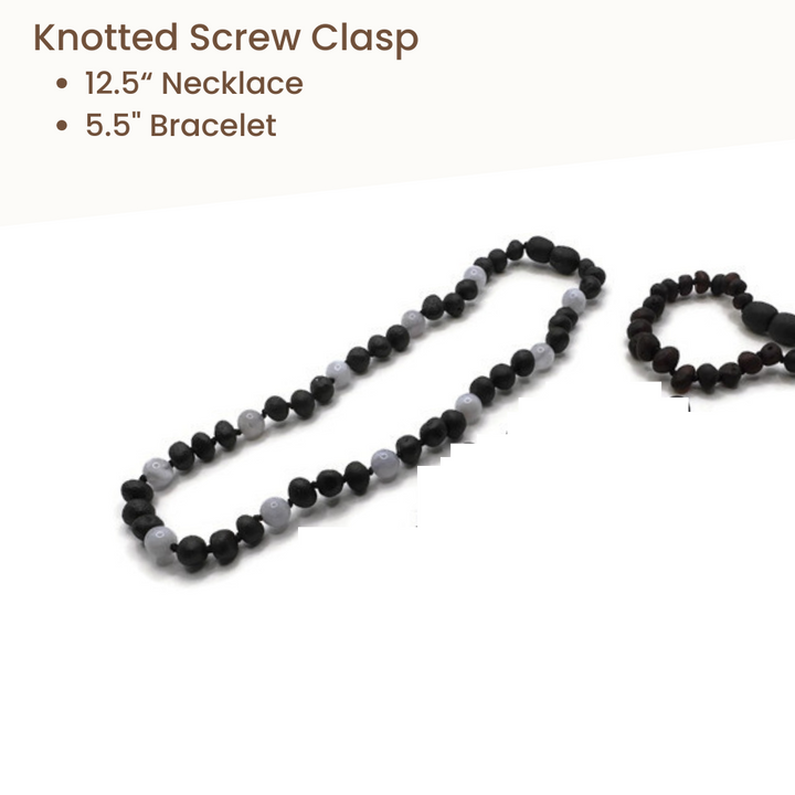 Blue Lace Agate & Baltic Amber Necklace Raw Cherry Gift Set Bundle