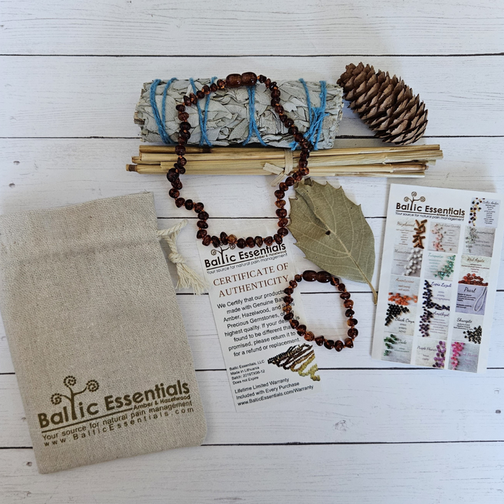 Baby Baltic Amber Necklace - Polished Cognac Baltic Amber Necklace For Baby, Infant.