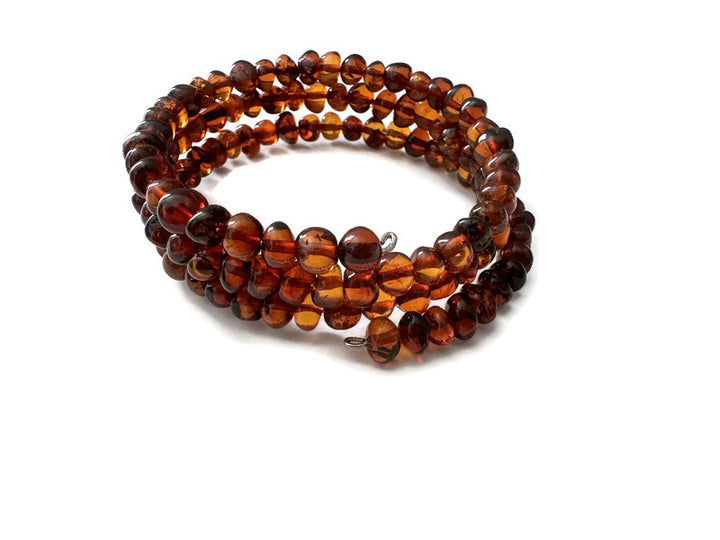 7.5" - 8.5" Polished Dark Amber Adult Multi wrap memory wire (no clasp). Baltic Amber Bracelet 