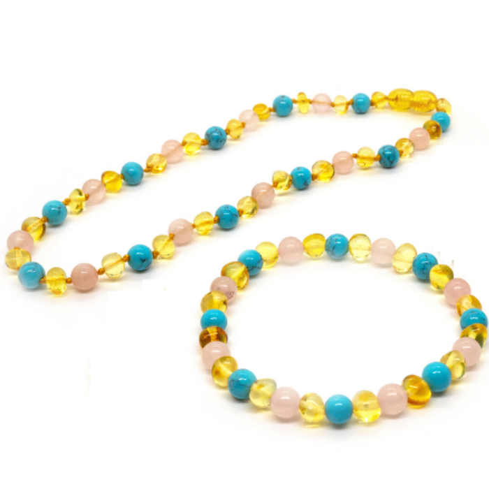 Rose Quartz and Honey Baltic Sea Amber Necklace Set main image 0