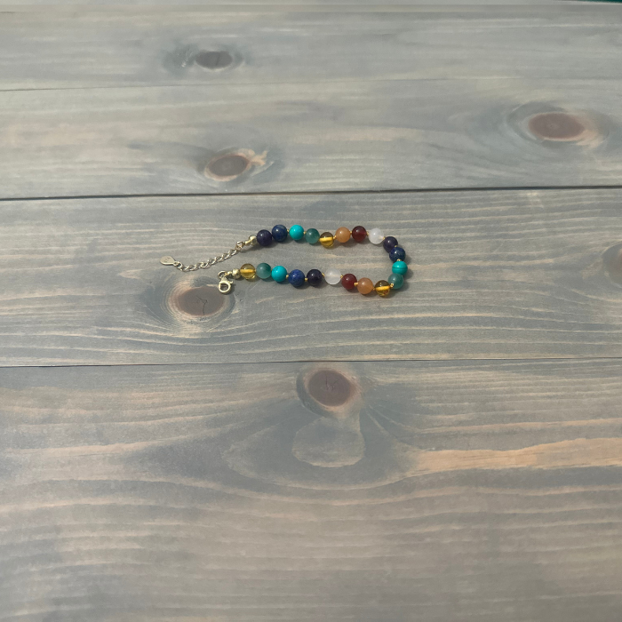 Baltic Amber preTeen 14 or 15 inch Necklace Rainbow Honey Amber Pink Rose Quartz Red Aventurine. 