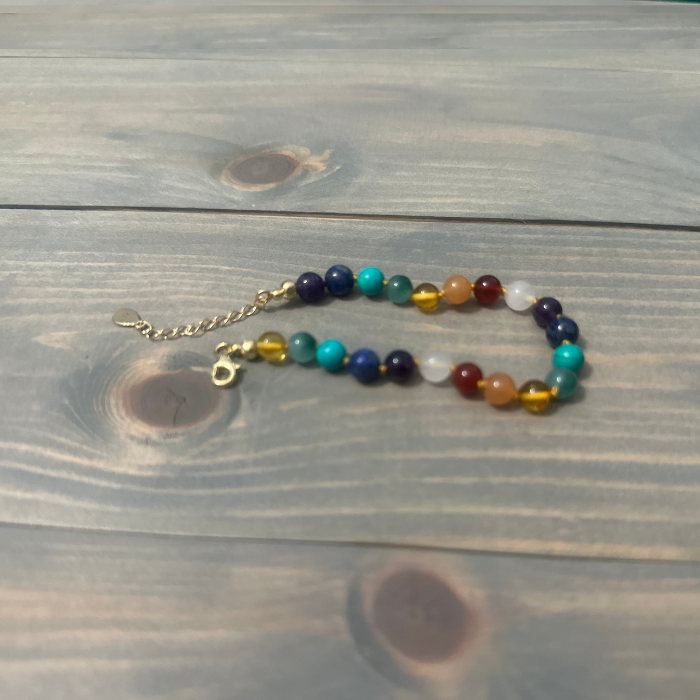 Baltic Amber preTeen 14 or 15 inch Necklace Rainbow Honey Amber Pink Rose Quartz Red Aventurine. 