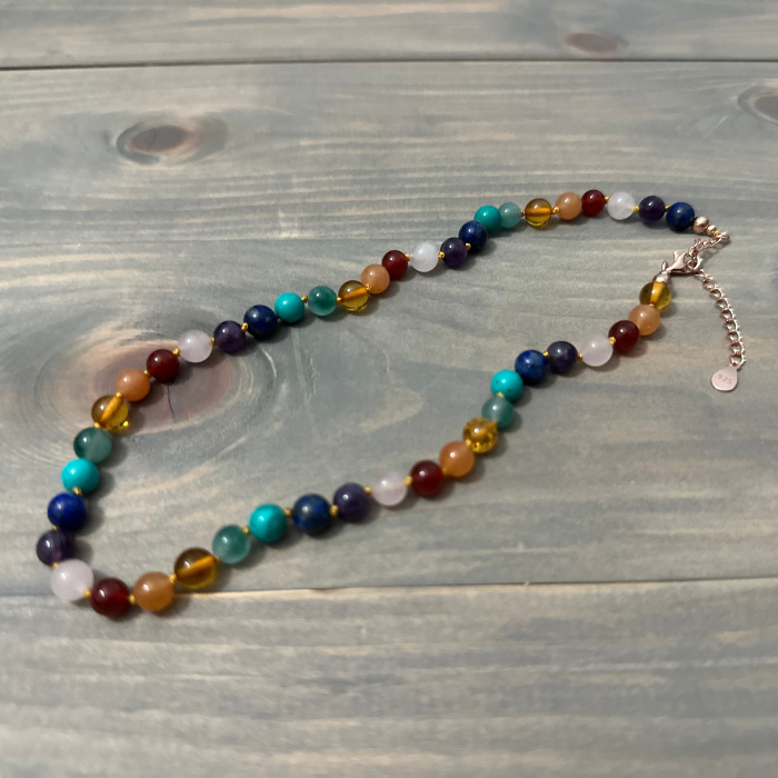 Baltic Amber preTeen 14 or 15 inch Necklace Rainbow Honey Amber Pink Rose Quartz 