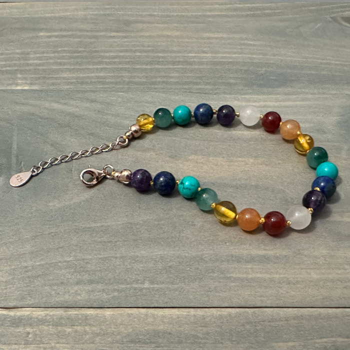 Baltic Amber preTeen 14 or 15 inch Necklace Rainbow Honey Amber Pink Rose Quartz Red Aventurine. 