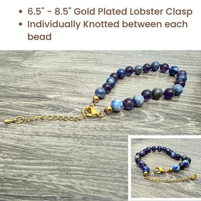 Baltic Amber Bracelet - 6.5 7.5 Inch Baltic Essentials Bracelet Amethyst Lapis Lazuli Teen Adult