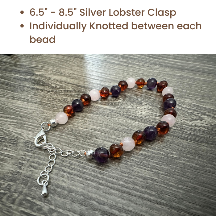 Baby Baltic Amber Necklace - Baltic Amber Teething Necklace Cognac Rainbow Gemstones