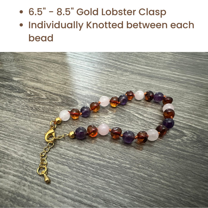 Baby Baltic Amber Necklace - Baltic Amber Teething Necklace Cognac Rainbow Gemstones