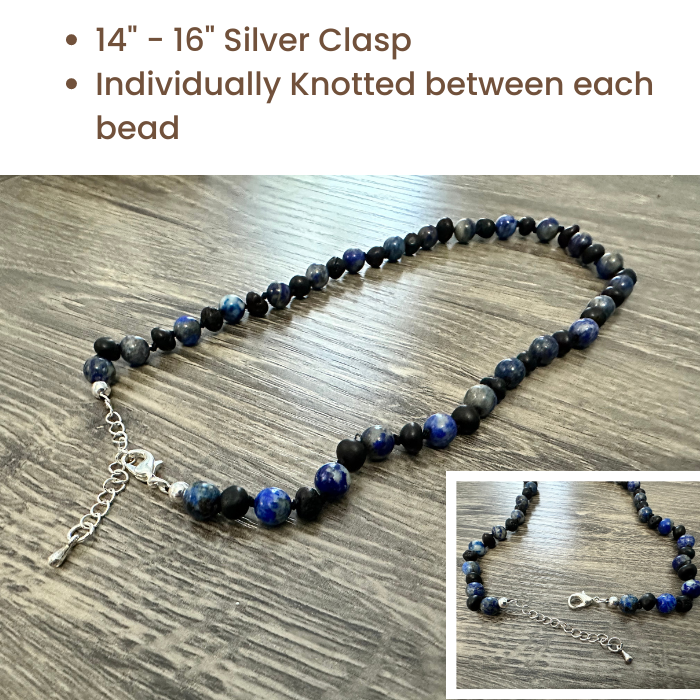 12.5 14 inch Baltic Amber Necklace Raw unpolished Cherry & Blue Lapis Lazuli 16" - 22" for Adult