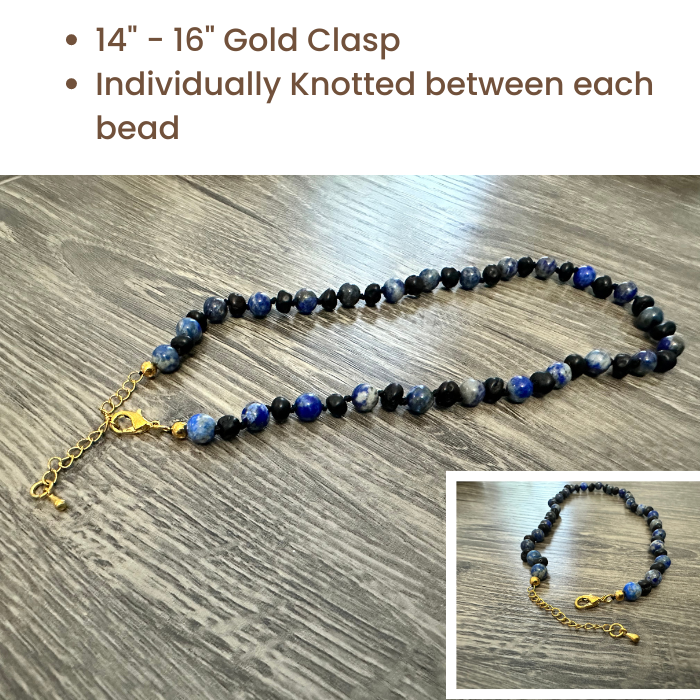 12.5 14 inch Baltic Amber Necklace Raw unpolished Cherry & Blue Lapis Lazuli 16" - 22" for Adult