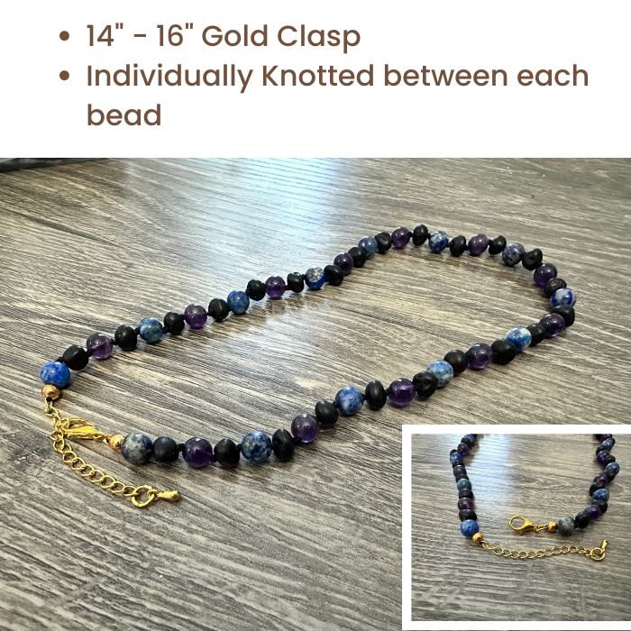 12.5 14 inch Baltic Amber Necklace Raw Milk Amber Blue Lapis Amethyst Toddler Baltic Amber