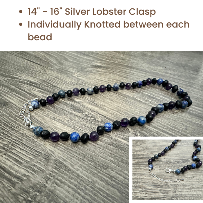 12.5 14 inch Baltic Amber Necklace Raw Milk Amber Blue Lapis Amethyst Toddler Baltic Amber