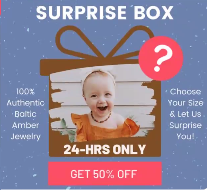 Baby Baltic Amber Necklace - Surprise Baltic Amber Teething Necklace 12.5" Or 14"