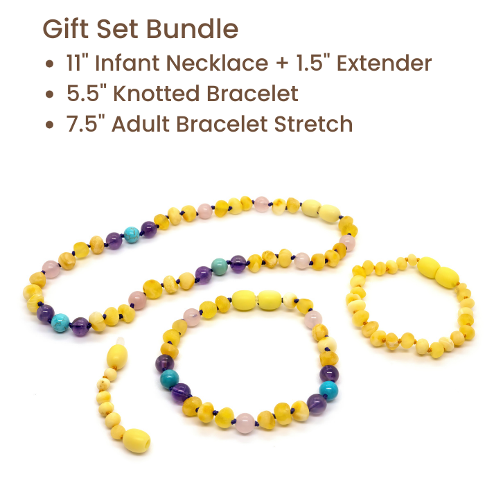 12.5 11 in Baltic Amber Necklace Raw Milk Lemon Pink Rose Quartz Amethyst Turquoise