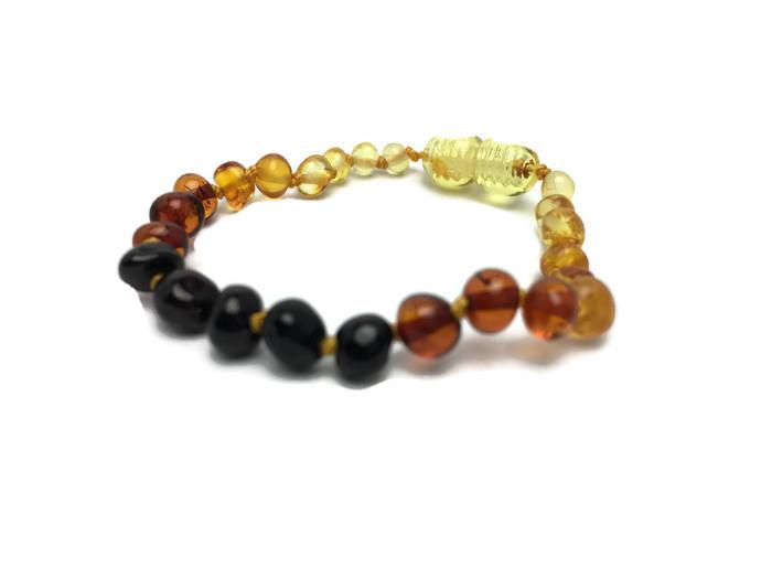 Baltic Amber Baby Teething Bracelet/Anklet - Genuine & Authentic, 13-16cm,  in RARE Dark Green Amber - Amber People