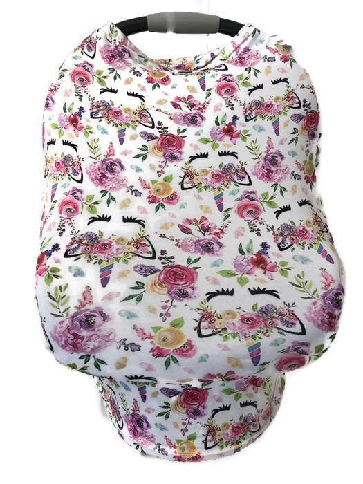 5-in-1 Multi Use Cover Infant Car Seat Shopping Cart Nursing Cover Pink Unicorn