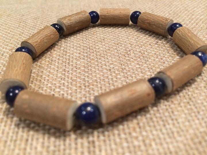 8" ADHD Lapis Lazuli Hazelwood (For Heart Burn, Acid Reflux, Eczema)  Bracelet For Adult, Teenager