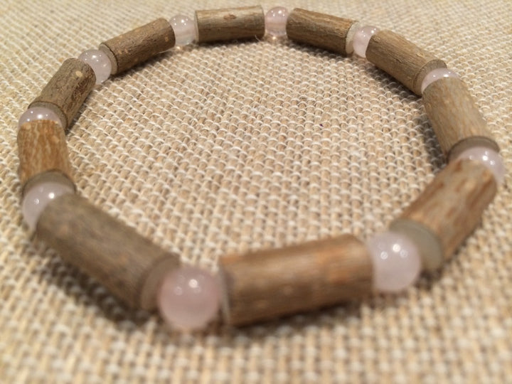 8" Hazelwood (For Heart Burn, Acid Reflux, Eczema) Pink Quartz Rose  Bracelet For Adult, Teenager