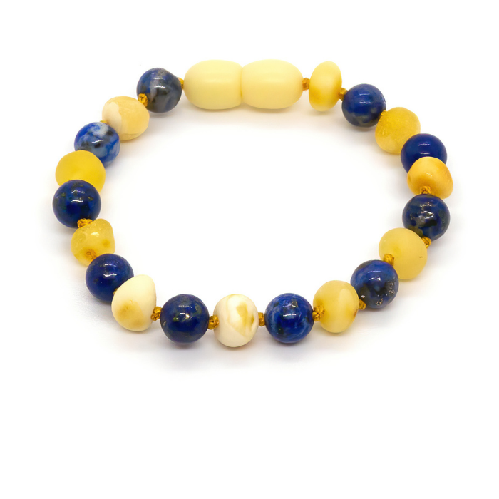 ADHD Arthritis Carpal Tunnel Raw Milk Lapis Amber Bracelet 8