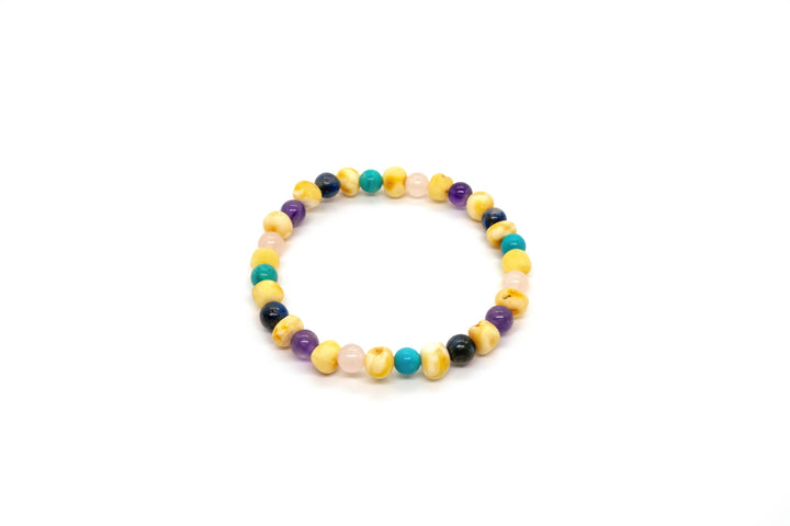 Baby Baltic Amber Necklace - 12.5 11 17 19 Amber Teething Raw Milk Turquoise Lapis Pink Amethyst