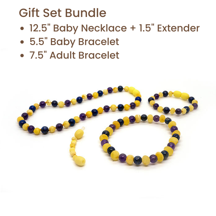 12.5 or 14 Baltic Amber Necklace Raw Milk Amber Blue Lapis Amethyst Baltic Amber