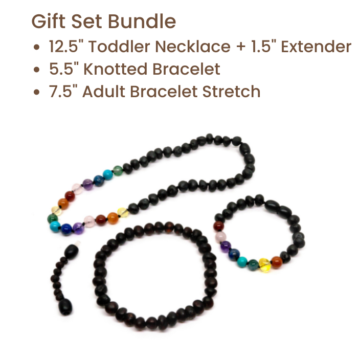 Baltic Amber Necklace - Half Baltic Amber Necklace 12.5 Rainbow Raw Pink Rose Quartz Agate Amethyst