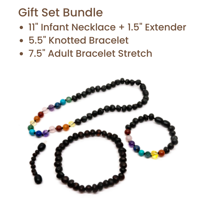 Baltic Amber Necklace - Half Baltic Amber Necklace 12.5 Rainbow Raw Pink Rose Quartz Agate Amethyst