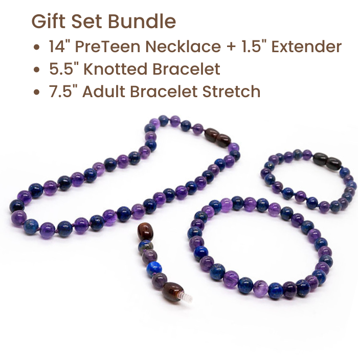 Baltic Amber Necklace - 12.5 Or 14 17 19 Inch ADHD Focus Anger Amethyst Lapis Lazuli