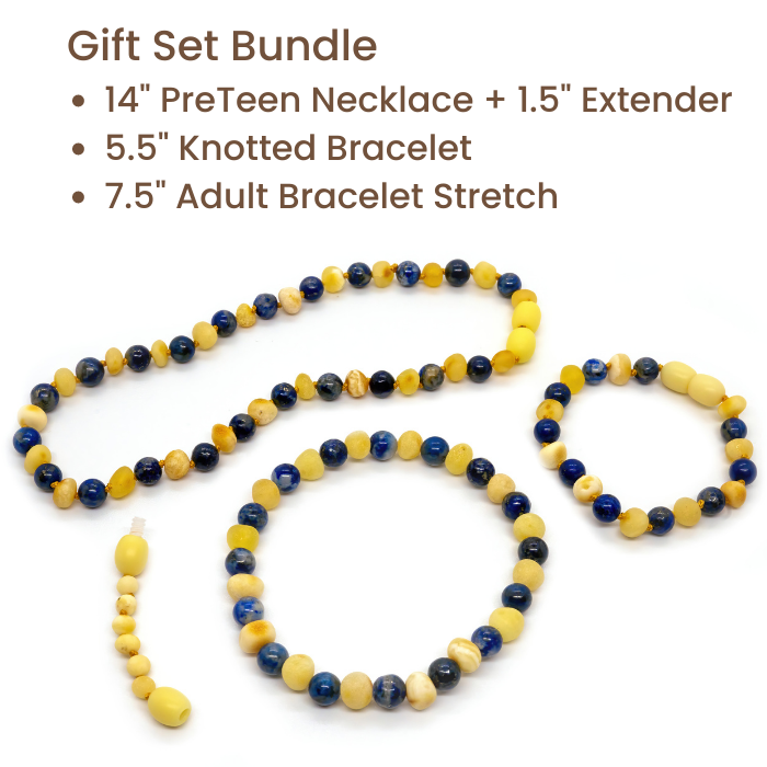 Baltic Amber Necklace 12.5" ADHD Anxiety Teething Raw Milk Lapis Baltic Amber Necklace Natural