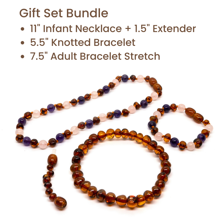 12.5 or 11 inch Baltic Amber Necklace Rainbow Dark Amber Pink Amethyst