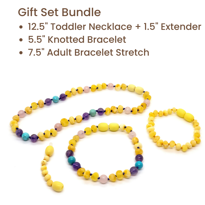 12.5 11 in Baltic Amber Necklace Raw Milk Lemon Pink Rose Quartz Amethyst Turquoise