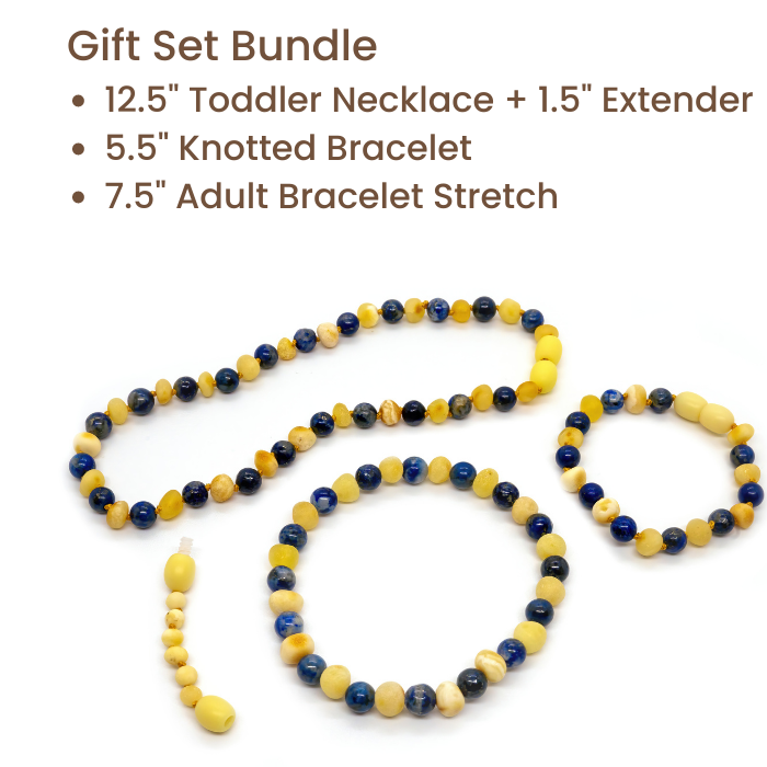 Baltic Amber Necklace 12.5" ADHD Anxiety Teething Raw Milk Lapis Baltic Amber Necklace Natural