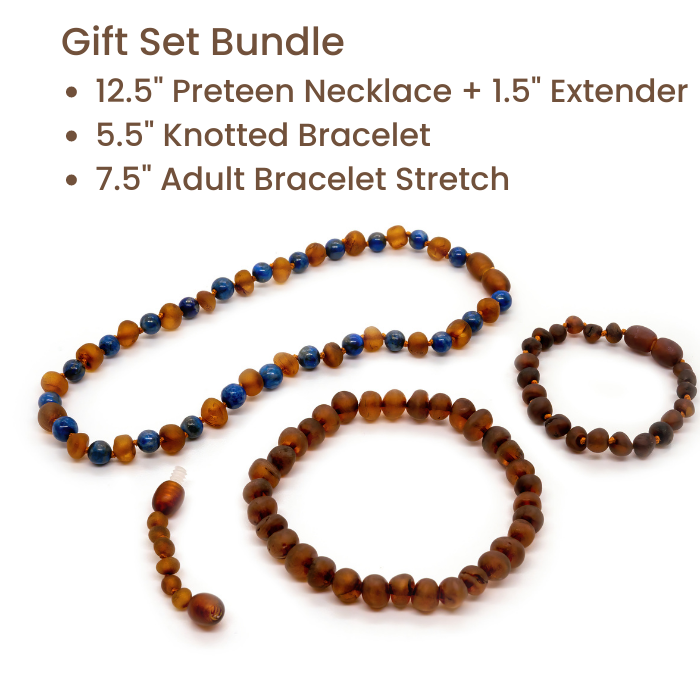 Baltic Amber Necklace - 12.5 ADHD Teething Raw Cognac Lapis Lazuli Baltic Amber Necklace Baby