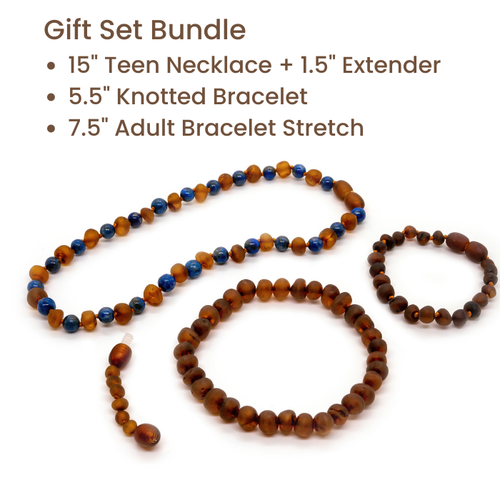 Baltic Amber Necklace - 12.5 ADHD Teething Raw Cognac Lapis Lazuli Baltic Amber Necklace Baby