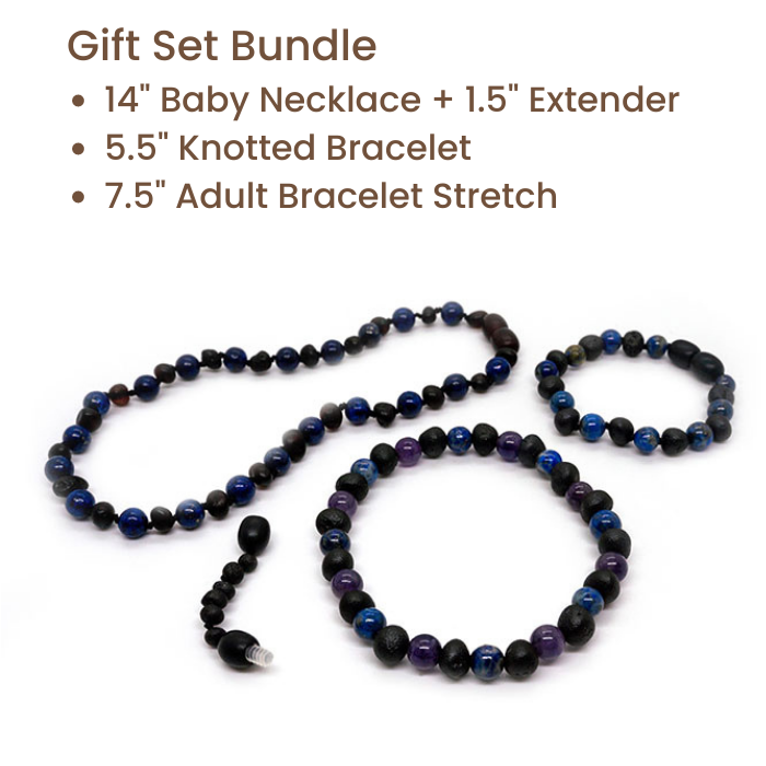 12.5 14 inch Baltic Amber Necklace Raw unpolished Cherry & Blue Lapis Lazuli 16" - 22" for Adult