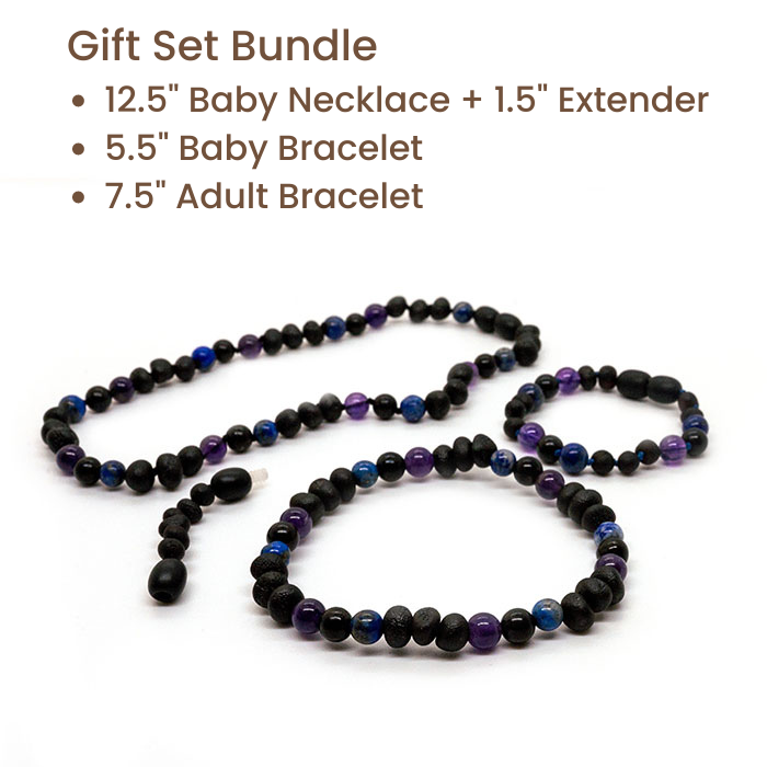 EMF Protection Shungite Baltic Amber Necklace Raw Cherry Lapis Amethyst