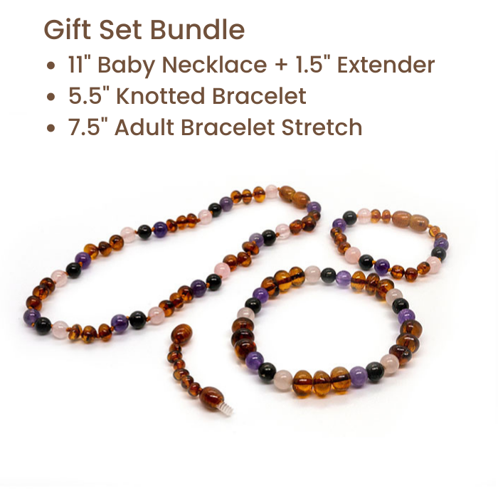 11, 12.5 Baltic Amber Necklace Dark Amber Pink Rose Quartz Amethyst Shungite EMF Protection 