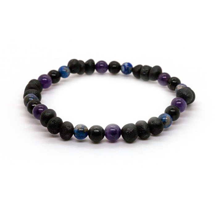 EMF Protection Shungite Baltic Amber Necklace Raw Cherry Lapis Amethyst