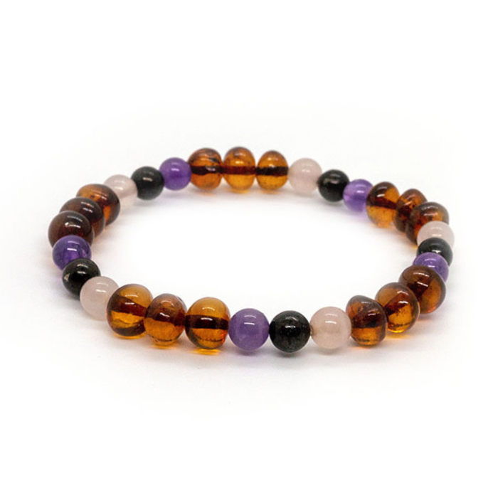 Baltic Amber Necklace Dark Amber Pink Rose Quartz Amethyst Shungite