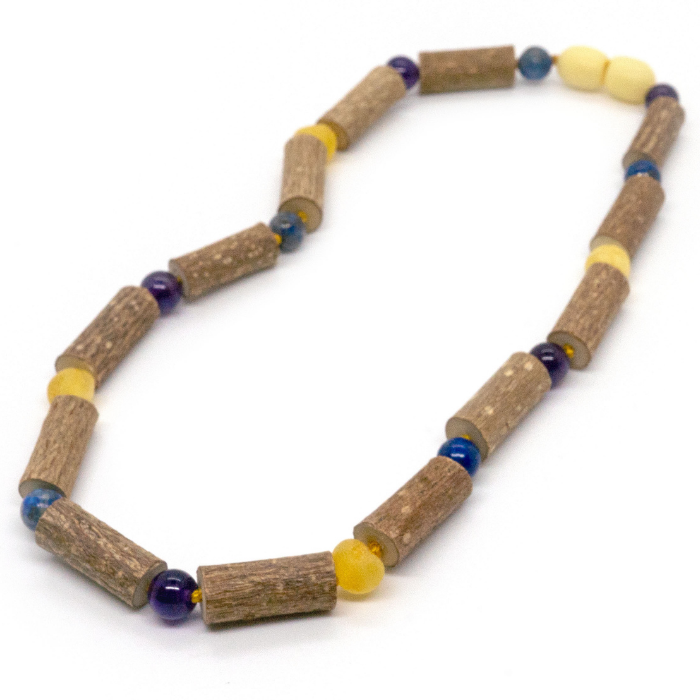 Hazelwood Necklace Raw Milk Amber Amethyst Lapis Lazuli