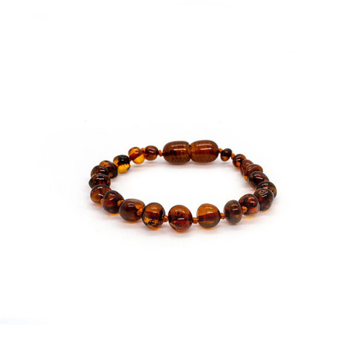 Polished Cognac Baltic Amber Bracelet For Baby, Infant, Toddler, Big Kid