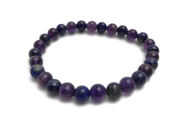 Baltic Amber Bracelet - 6 Inch Baltic Essentials Bracelet Purple Amethyst Blue Lapis Lazuli Toddler