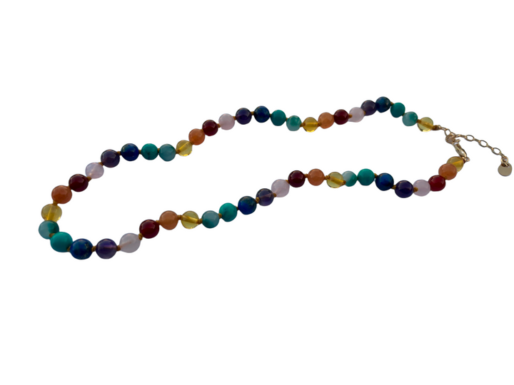 Baltic Amber preTeen 14 or 15 inch Necklace Rainbow Honey Amber Pink Rose Quartz Red Aventurine. 