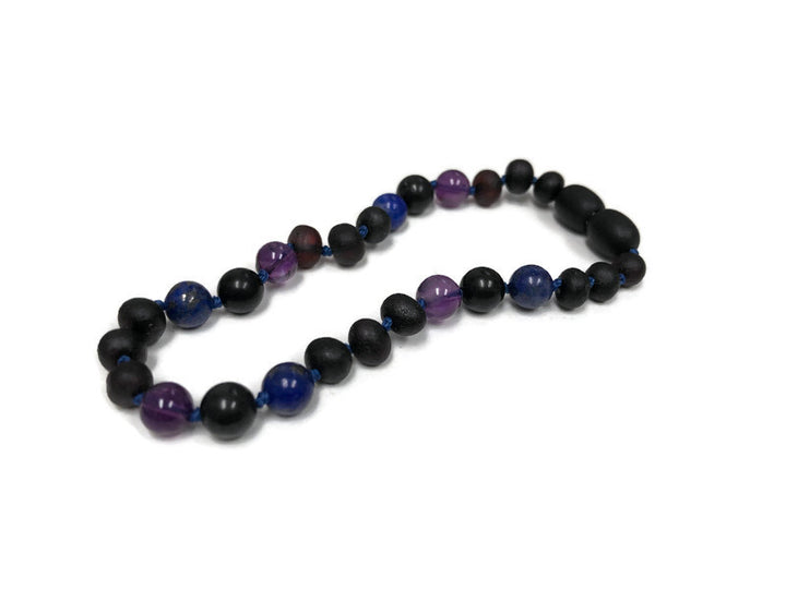EMF Protection Shungite Baltic Amber Necklace Raw Cherry Lapis Amethyst